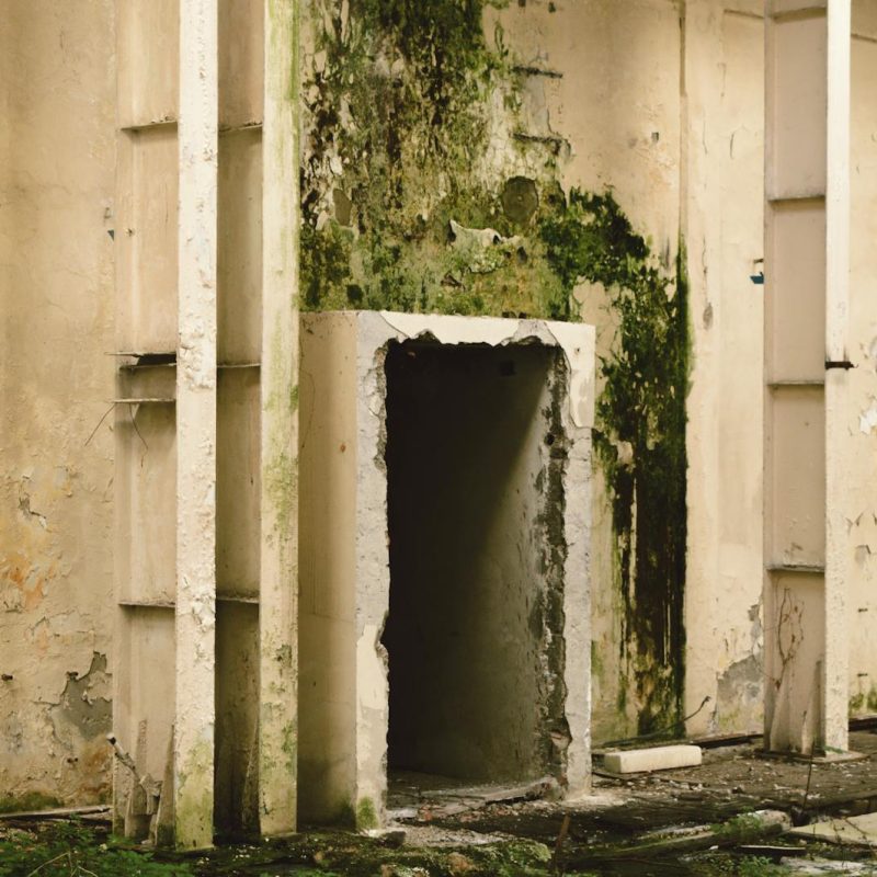Explore the decaying walls and entrance of an abandoned building, showing urban decay.